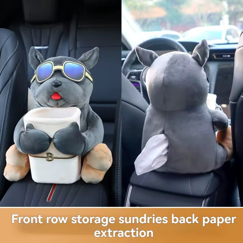 Cool Dog Car Seat Organizer – Plush Storage Buddy with Tissue Dispenser