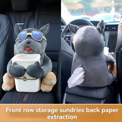 Cool Dog Car Seat Organizer – Plush Storage Buddy with Tissue Dispenser