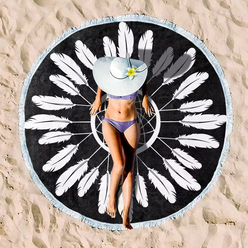 Round Beach Towel with Tassel – Premium Microfiber Blanket Mat