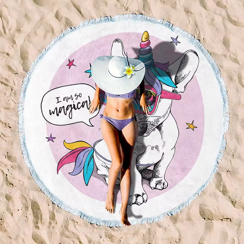 Round Beach Towel with Tassel – Premium Microfiber Blanket Mat