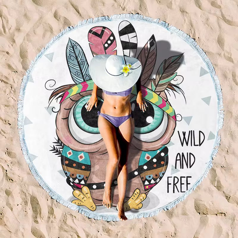 Round Beach Towel with Tassel – Premium Microfiber Blanket Mat