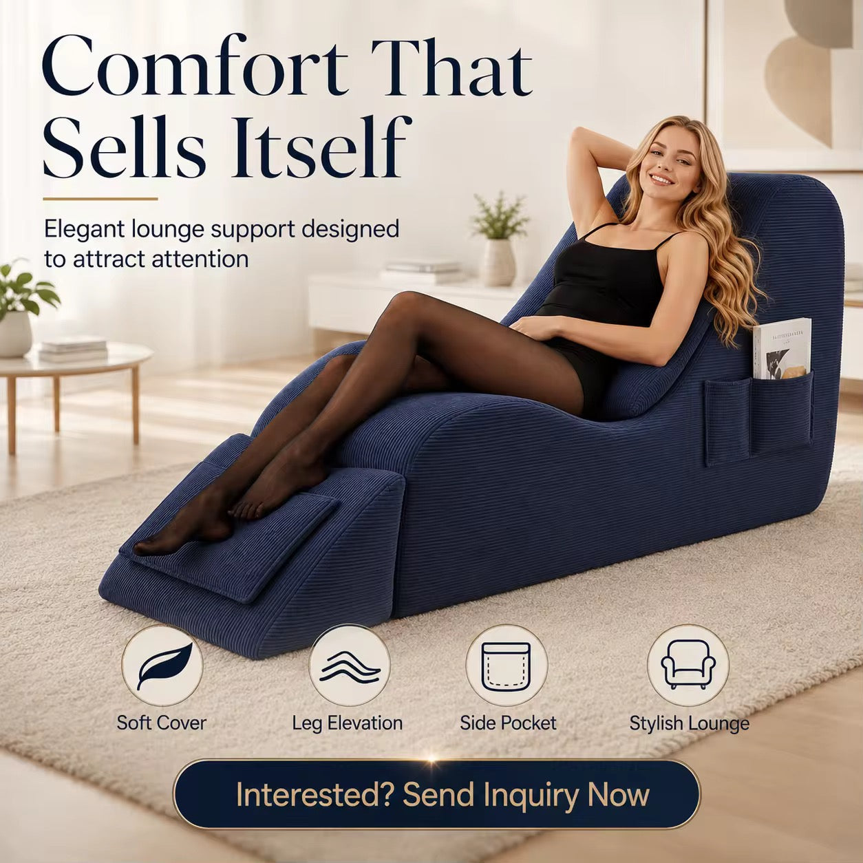 Ergonomic Lounge Chair – Full Body Comfort Sofa with Leg Elevation & Side Pocket