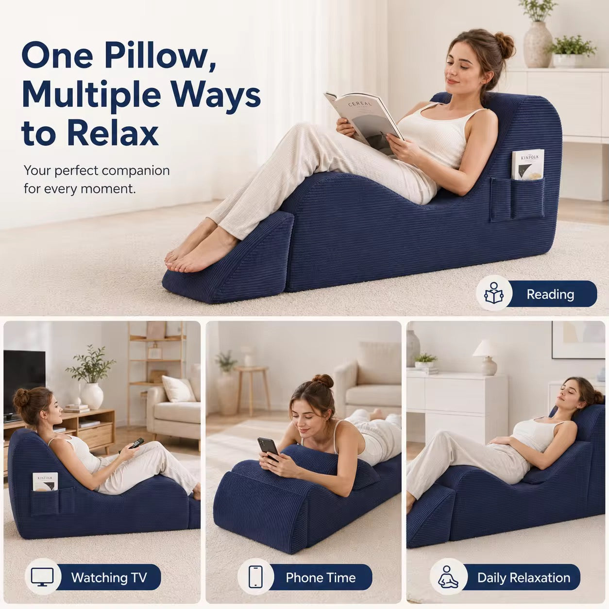 Ergonomic Lounge Chair – Full Body Comfort Sofa with Leg Elevation & Side Pocket