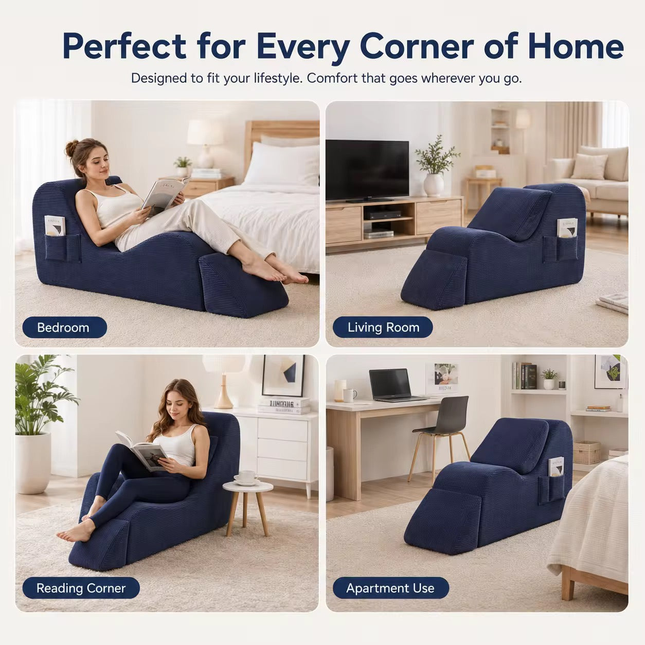 Ergonomic Lounge Chair – Full Body Comfort Sofa with Leg Elevation & Side Pocket