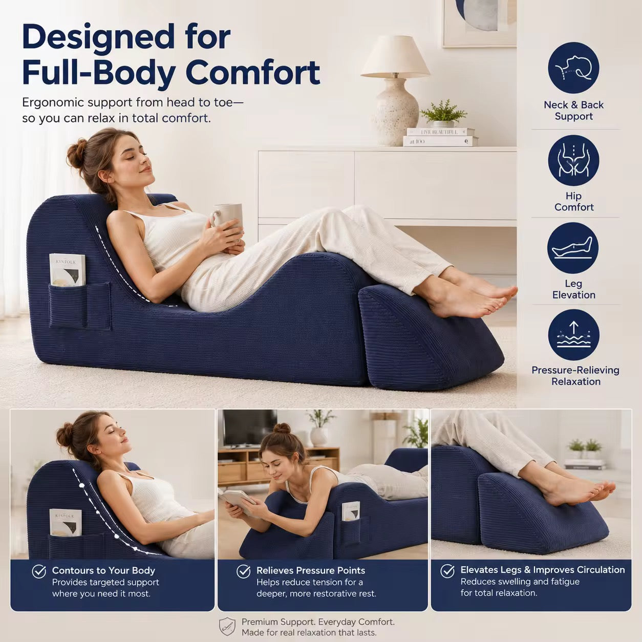 Ergonomic Lounge Chair – Full Body Comfort Sofa with Leg Elevation & Side Pocket