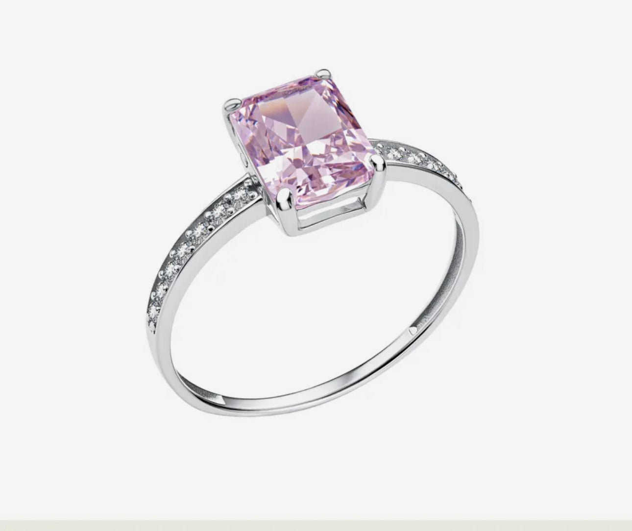 Anillo con Piedra Rosa Lila y Banda de Pavé - Plata 925