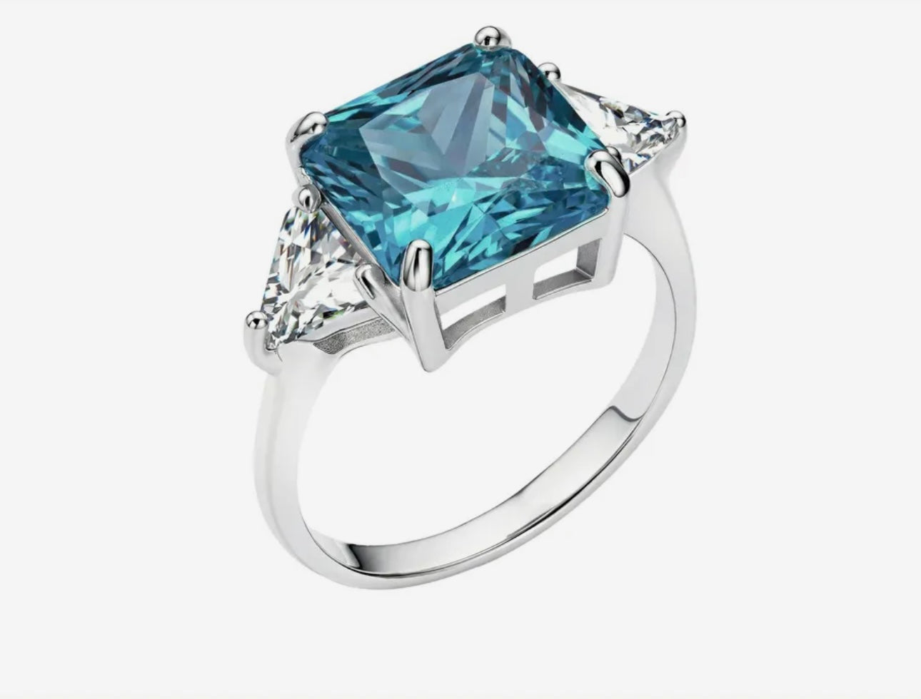 Anillo Trilogía con Piedra Azul Aguamarina - Plata 925
