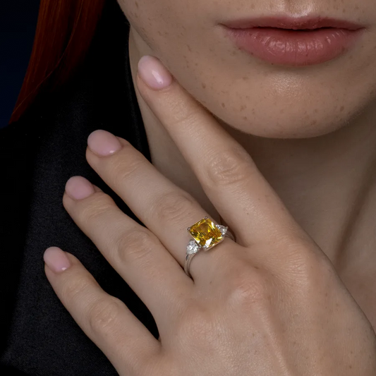 Anillo Trilogía con Piedra Naranja Ámbar - Plata 925