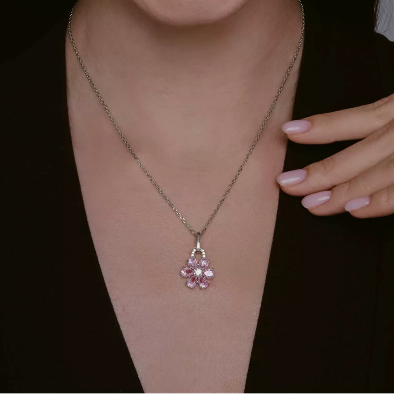 Collar Flor Rosa - Plata 925