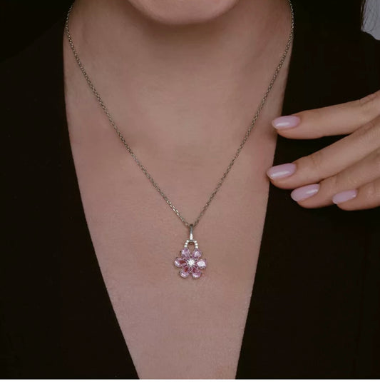 Collar Flor Rosa - Plata 925