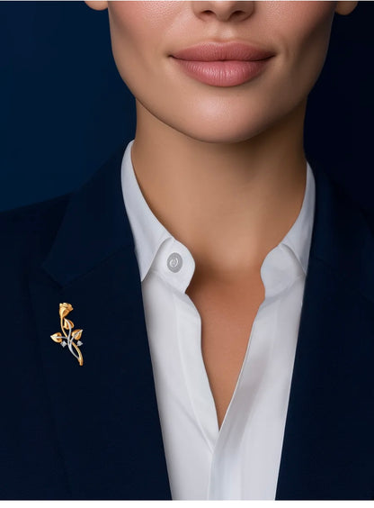 Broche Rosa Dorada - Plata 925