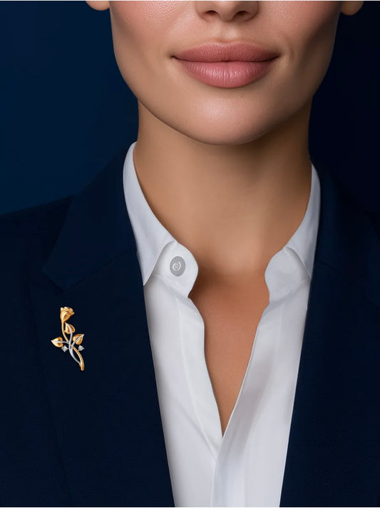 Broche Rosa Dorada - Plata 925
