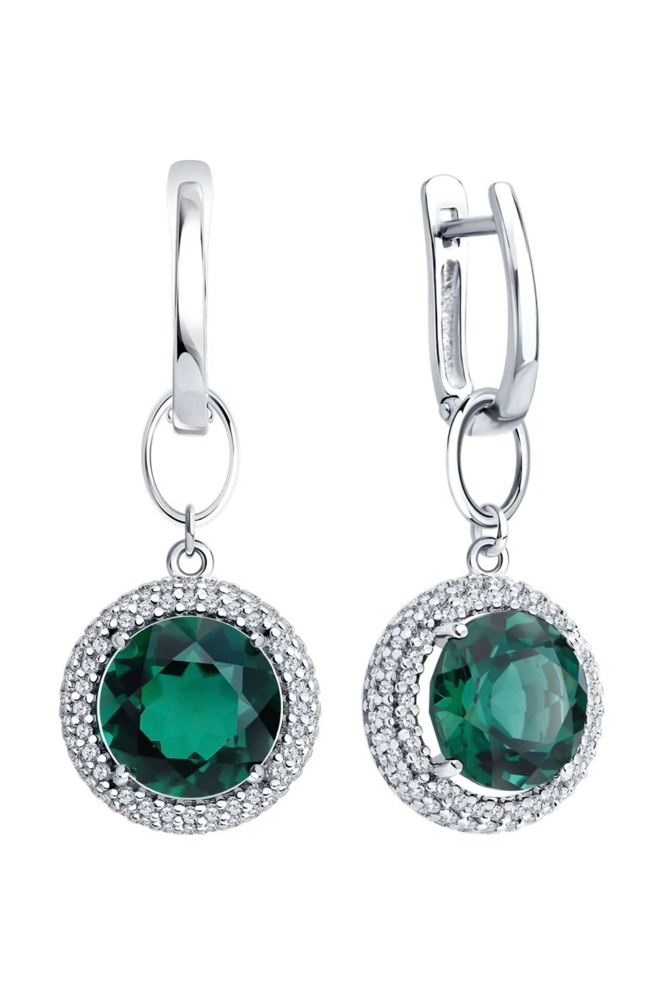 Pendientes Halo Esmeralda Verde - Plata 925
