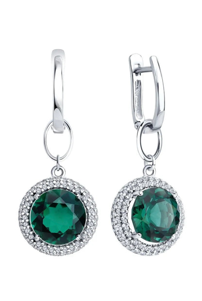 Pendientes Halo Esmeralda Verde - Plata 925