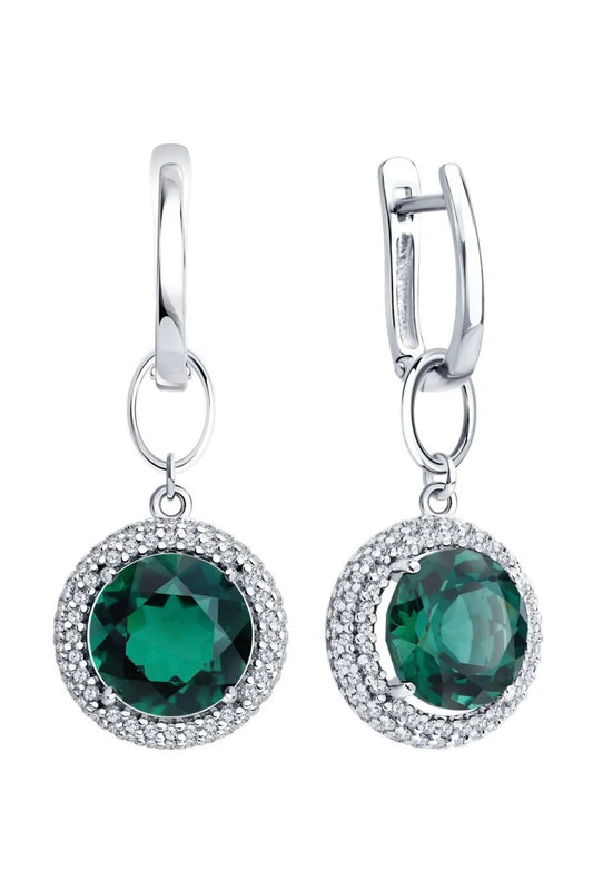 Pendientes Halo Esmeralda Verde - Plata 925