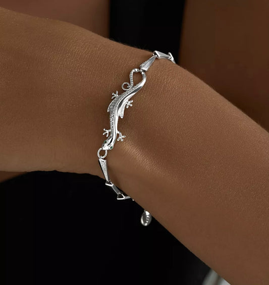 Pulsera de Plata 925 con Dije de Lagarto y Circonitas