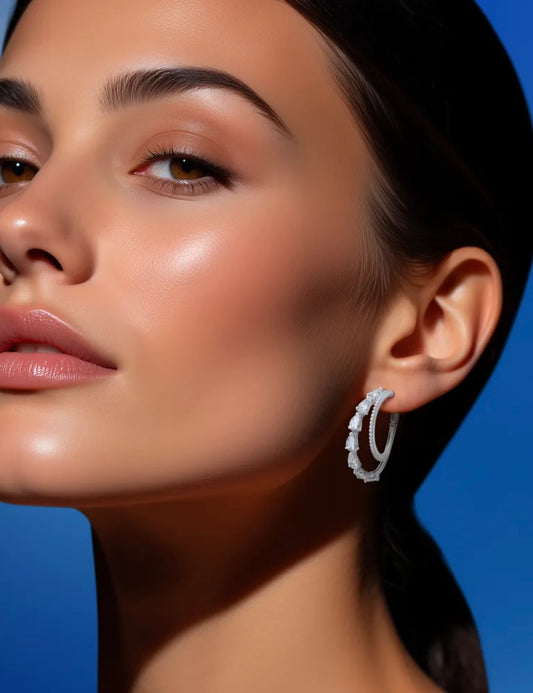 Pendientes de Plata 925 Aro Doble con Circonitas