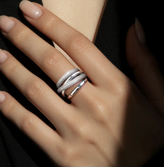 Anillo de Plata 925 Multibanda con Circonitas