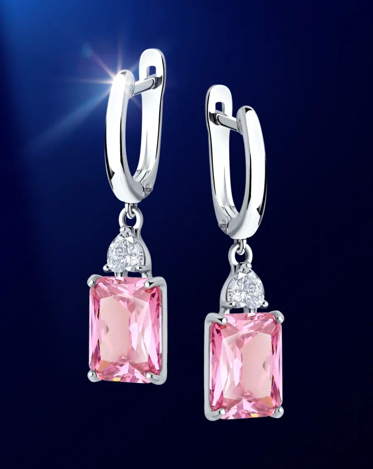 Pendientes de Plata 925 con Piedra Rosa y Circonita