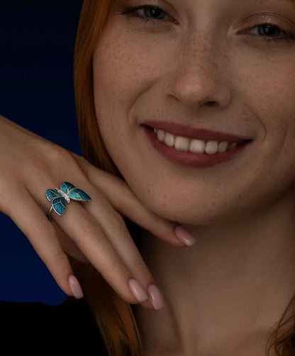 Anillo de Plata 925 con Mariposa Esmaltada