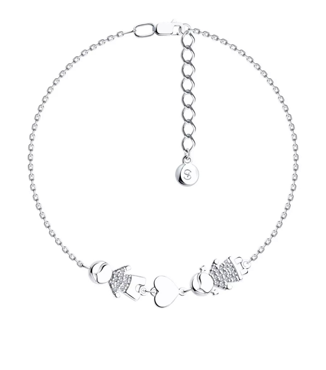 Pulsera de Plata 925 con Charms de Corazón y Diamantes