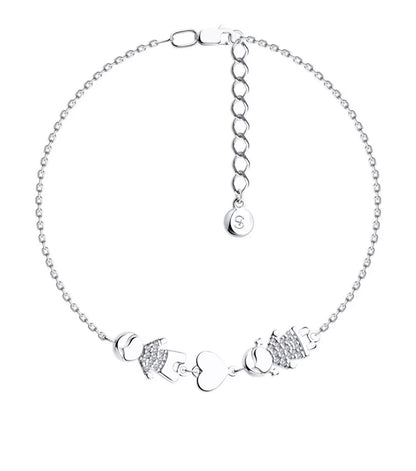 Pulsera de Plata 925 con Charms de Corazón y Diamantes