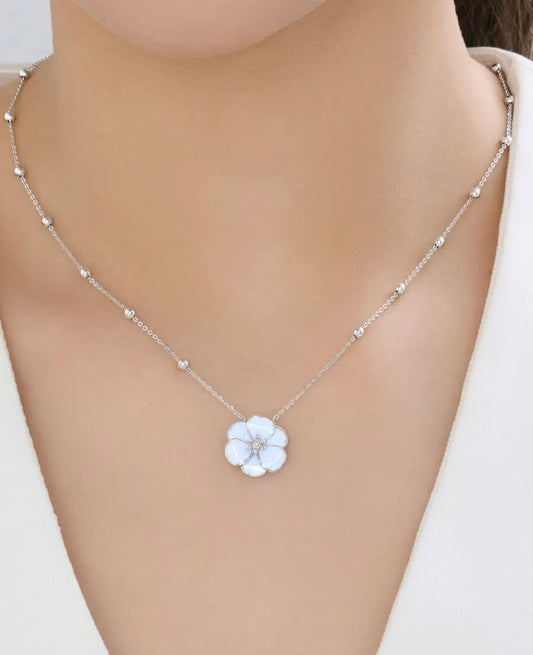 Collar de Plata 925 con Colgante Flor Blanca Esmaltada