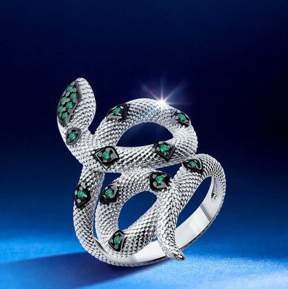Anillo Serpiente de Plata 925 con Esmeraldas