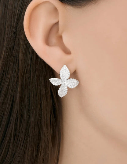 Pendientes de Flor con Esmalte Rosa y Circonita