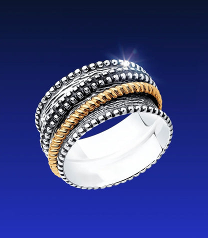 Anillo Ancho Bicolor Plata y Oro