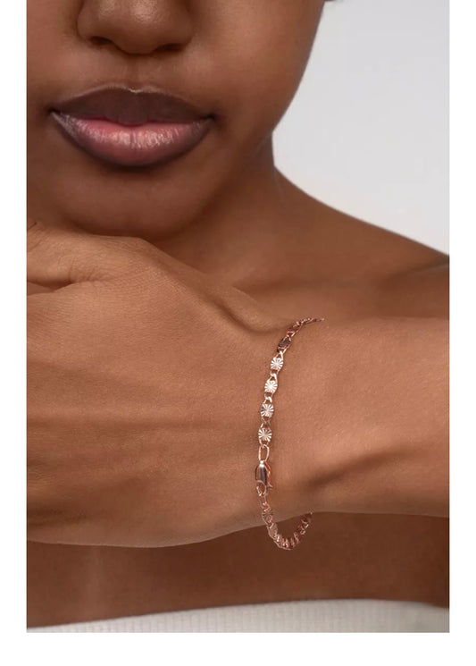 Pulsera de cadena con medallones de margarita – Plata de Ley 925 bañada en oro rosa