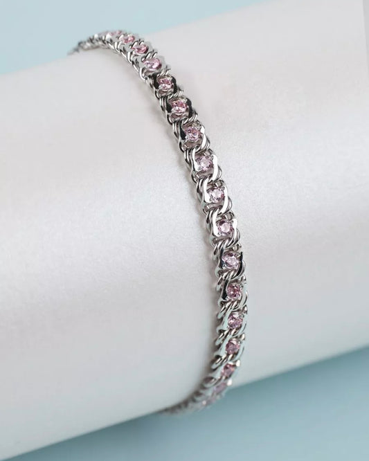 Pulsera de tenis con circonitas rosas – Plata de Ley 925
