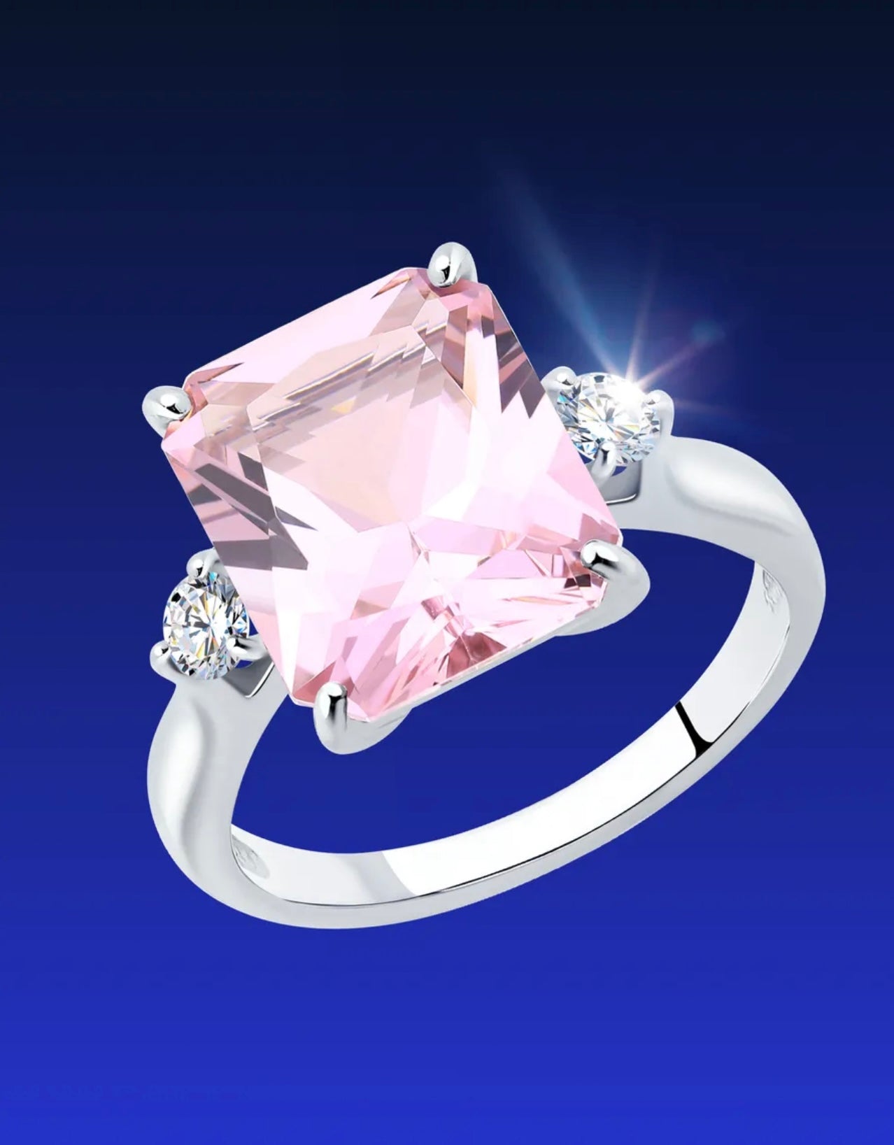 Anillo solitario con piedra rosa y circonitas – Plata de Ley 925