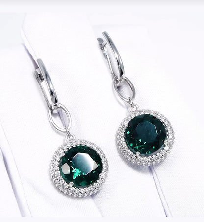 Pendientes Halo Esmeralda Verde - Plata 925