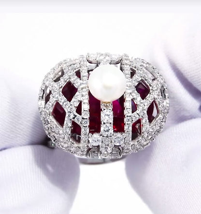 Anillo de Plata 925 con Perla y Diseño Calado