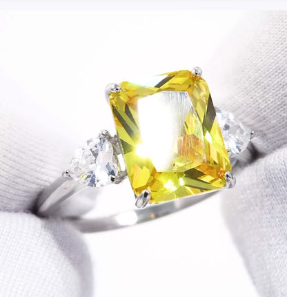 Anillo Trilogía con Piedra Amarilla Canario - Plata 925