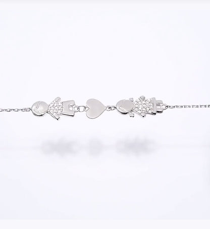Pulsera de Plata 925 con Charms de Corazón y Diamantes