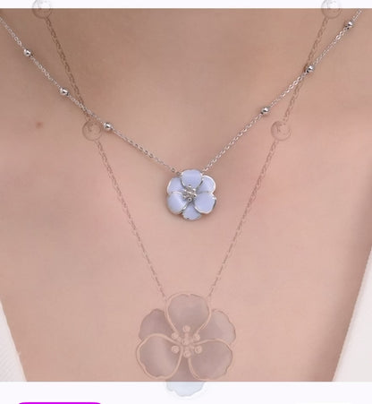 Collar de Plata 925 con Colgante Flor Blanca Esmaltada