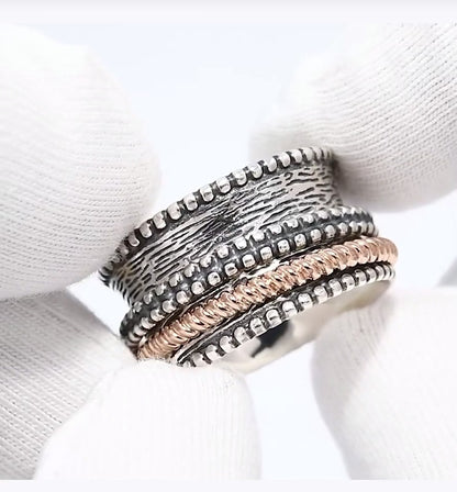 Anillo Ancho Bicolor Plata y Oro
