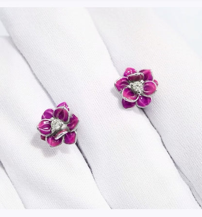 Pendientes de Flor Blanca con Circonitas en Plata 925