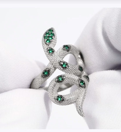 Anillo Serpiente de Plata 925 con Esmeraldas