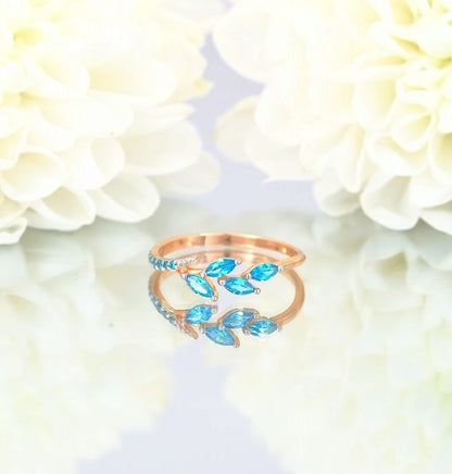 Anillo abierto de rama con piedras azules – Plata de Ley 925