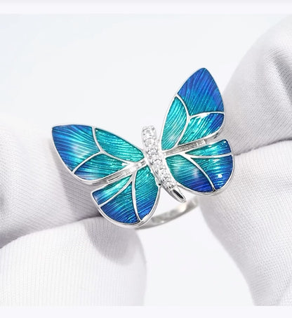 Anillo de Plata 925 con Mariposa Esmaltada