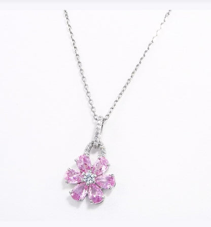 Collar Flor Rosa - Plata 925