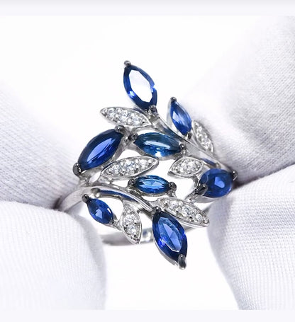 Anillo de Plata 925 con Aguamarina y Diamantes