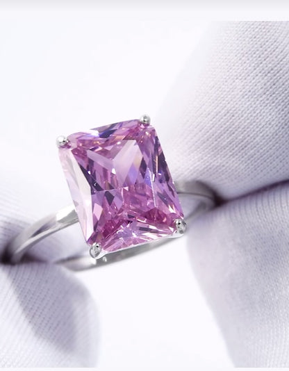 Anillo Solitario con Piedra Rosa Radiante - Plata 925