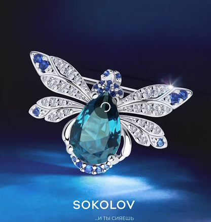 Broche Libélula de Plata 925 con Zafiros y Diamantes