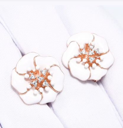 Pendientes de Plata 925 con Flor Blanca y Circonitas Doradas